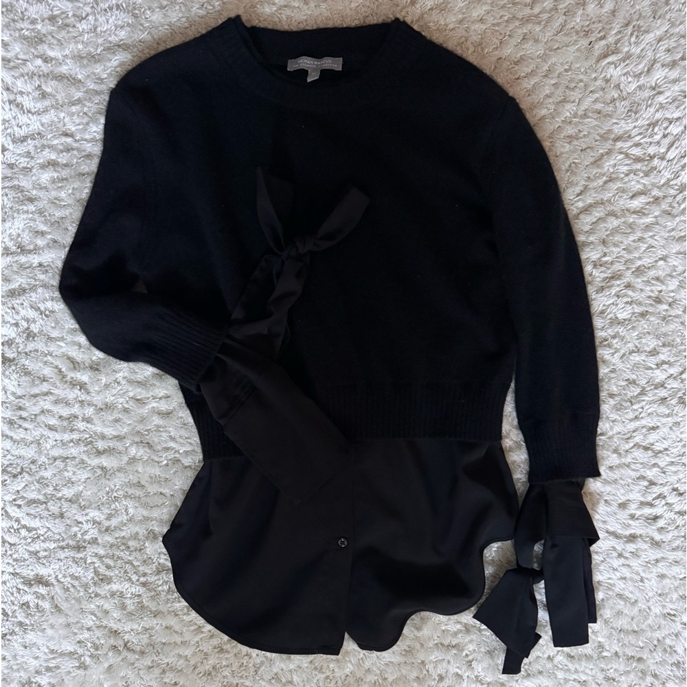 Cashmere double top with sweater over partial dress shirt
